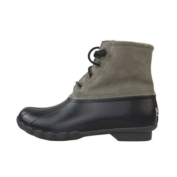 Sperry Saltwater Women's Grey/Black Leather Lace Up Ankle Rain Duck Boots Size 9 - Picture 1 of 7